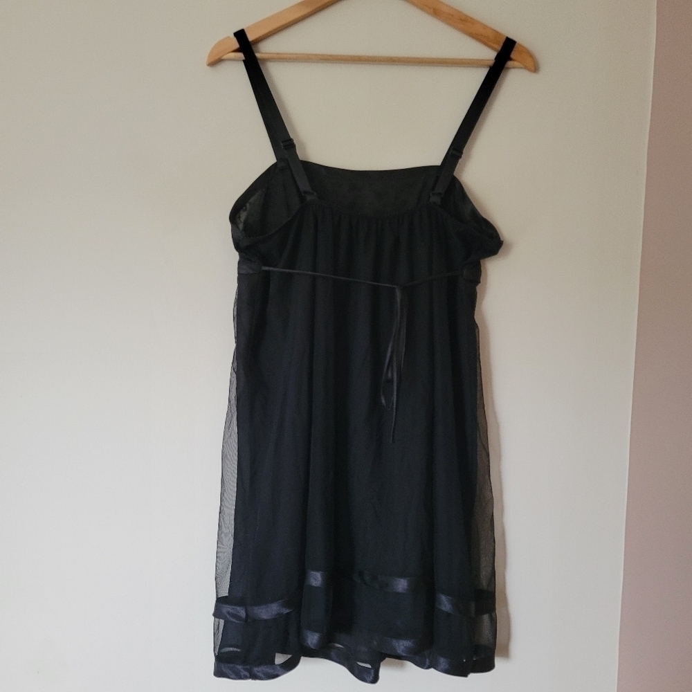 Vintage 90s Y2K Black Chiffon Babydoll Lingerie Slip Dress Grunge Punk - Picture 2 of 8